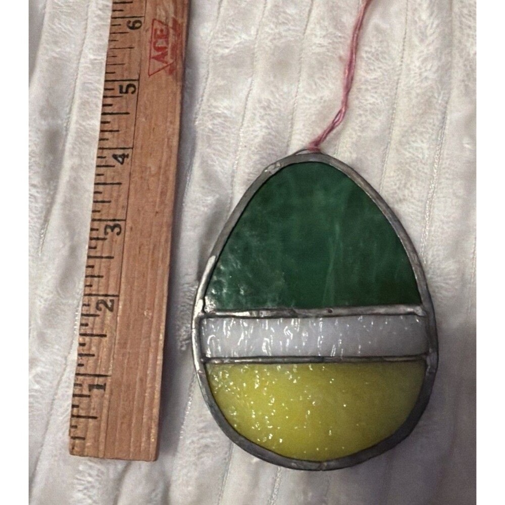 Vtg Stained Glass Easter Egg  Window Suncatcher Yellow Green White *scratch Lead